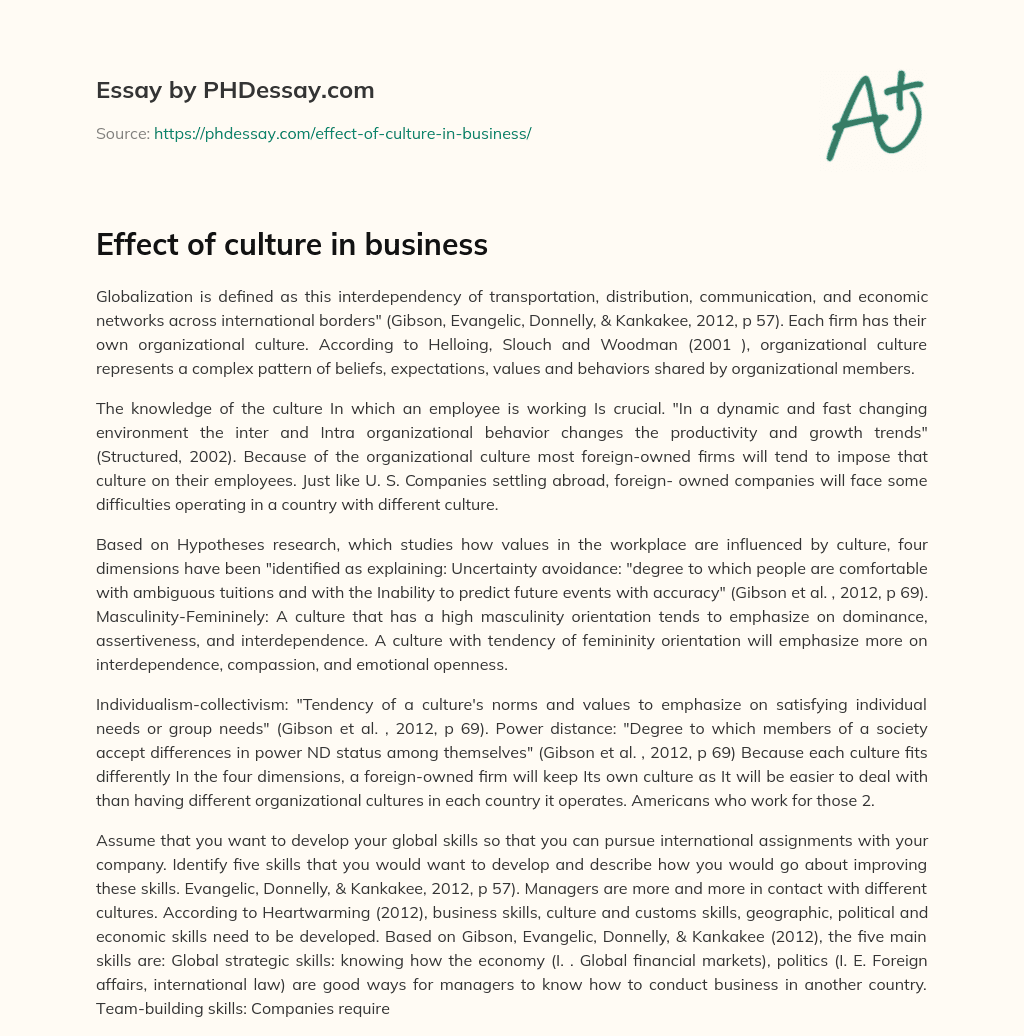 Effect of culture in business essay
