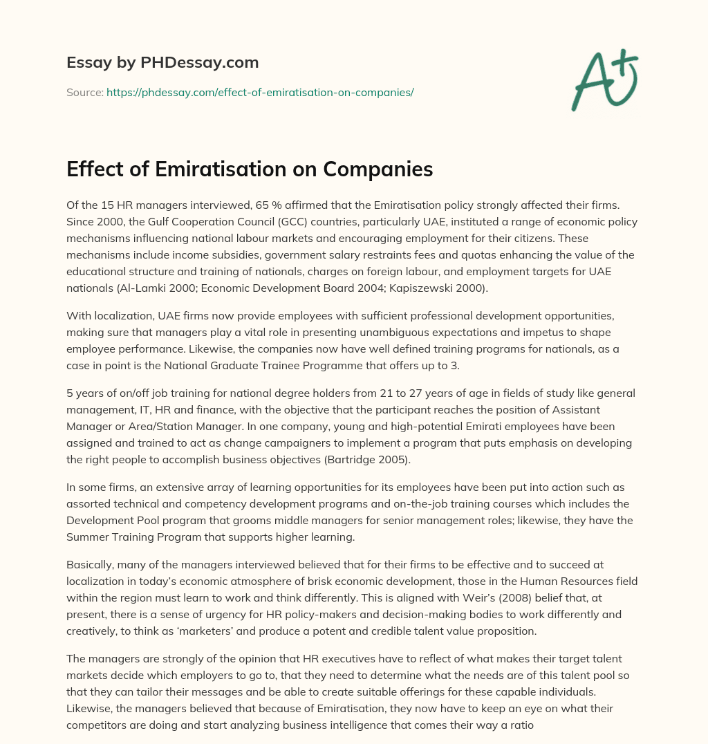 Effect of Emiratisation on Companies essay