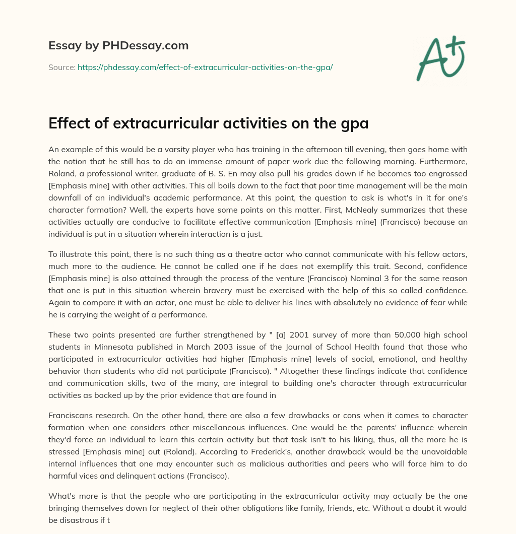 Effect of extracurricular activities on the gpa essay