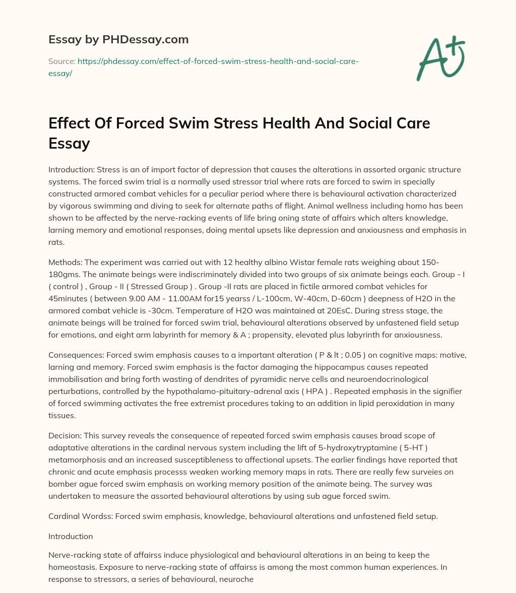 Effect Of Forced Swim Stress Health And Social Care Essay essay