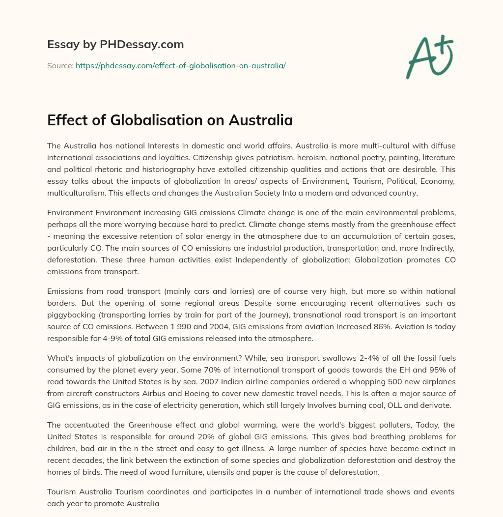 Effect of Globalisation on Australia essay