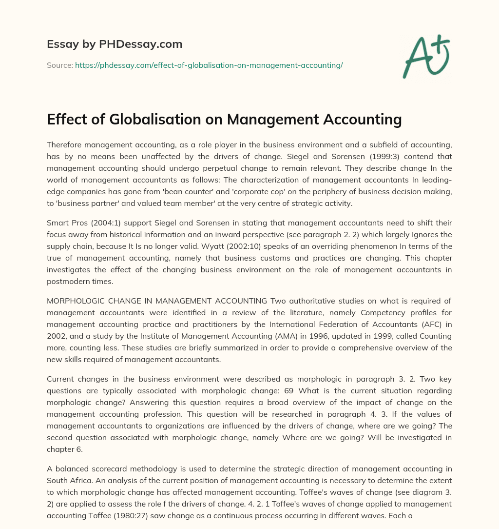 Effect of Globalisation on Management Accounting essay