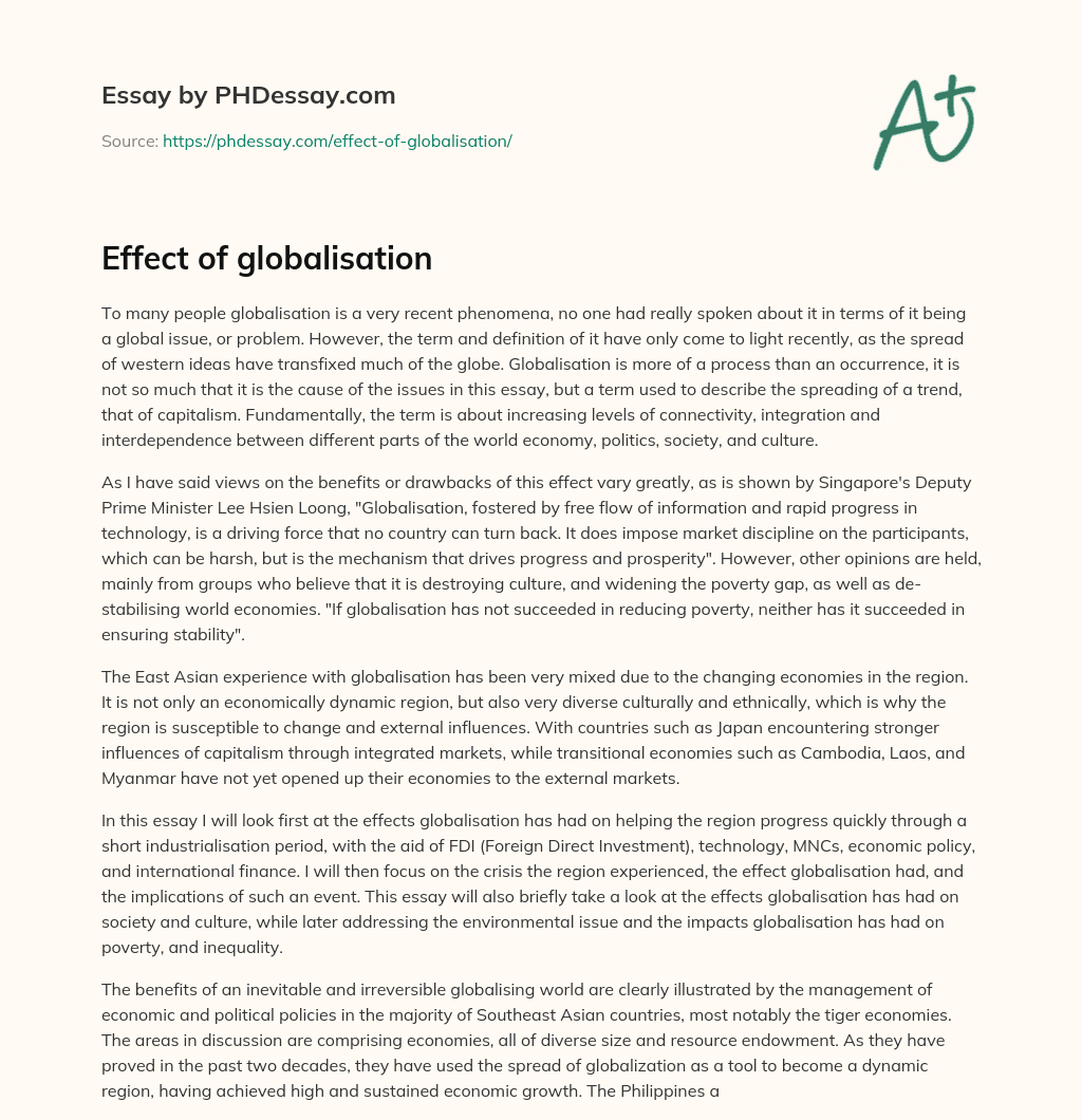 Effect of globalisation essay