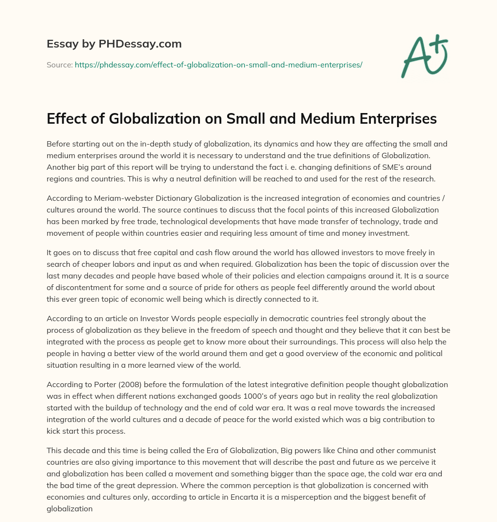 Effect of Globalization on Small and Medium Enterprises essay