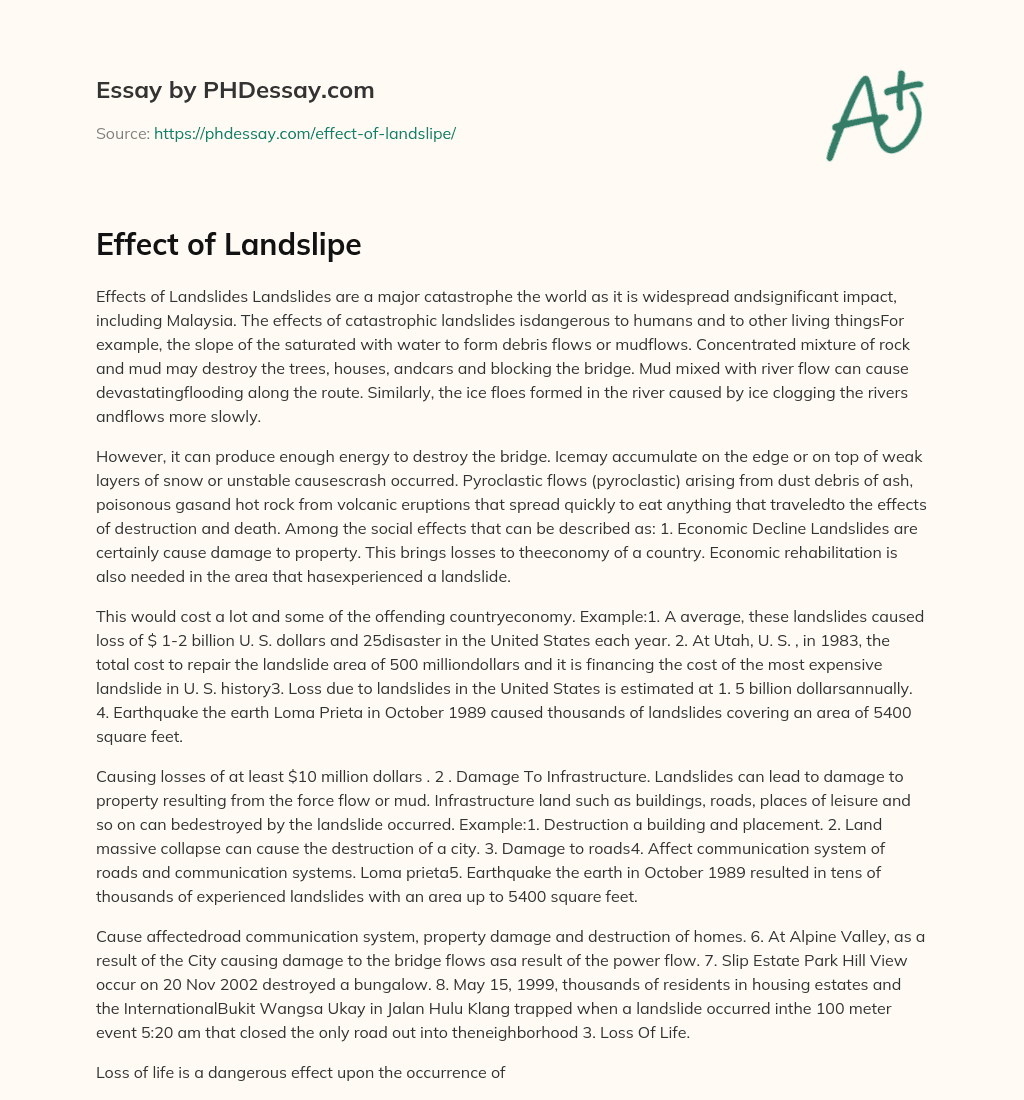Effect of Landslipe essay