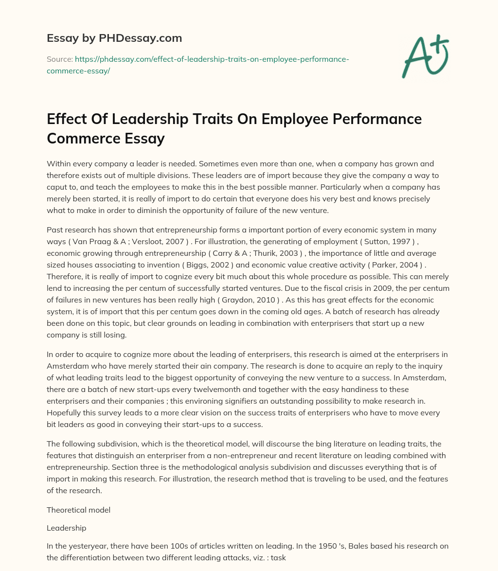 Effect Of Leadership Traits On Employee Performance Commerce Essay essay