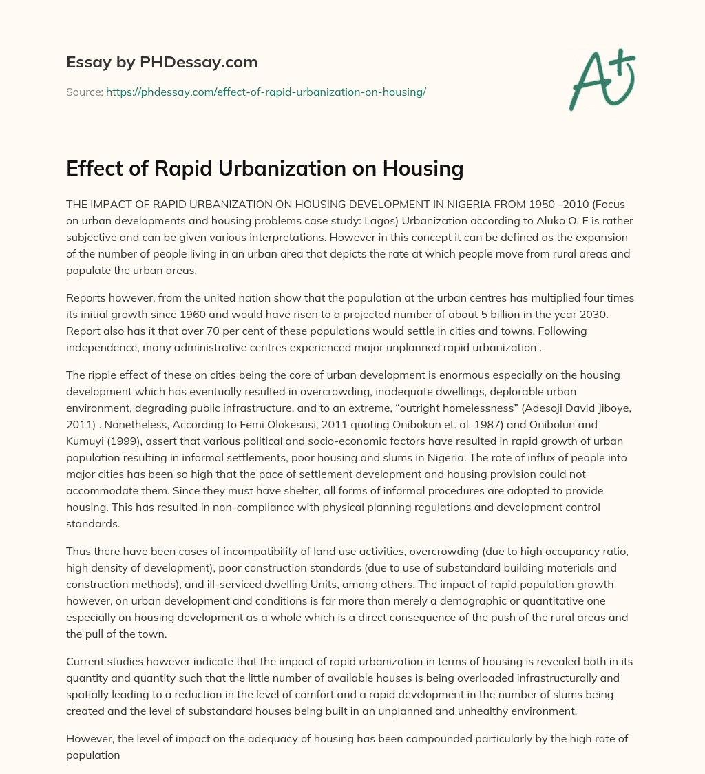 Effect of Rapid Urbanization on Housing essay