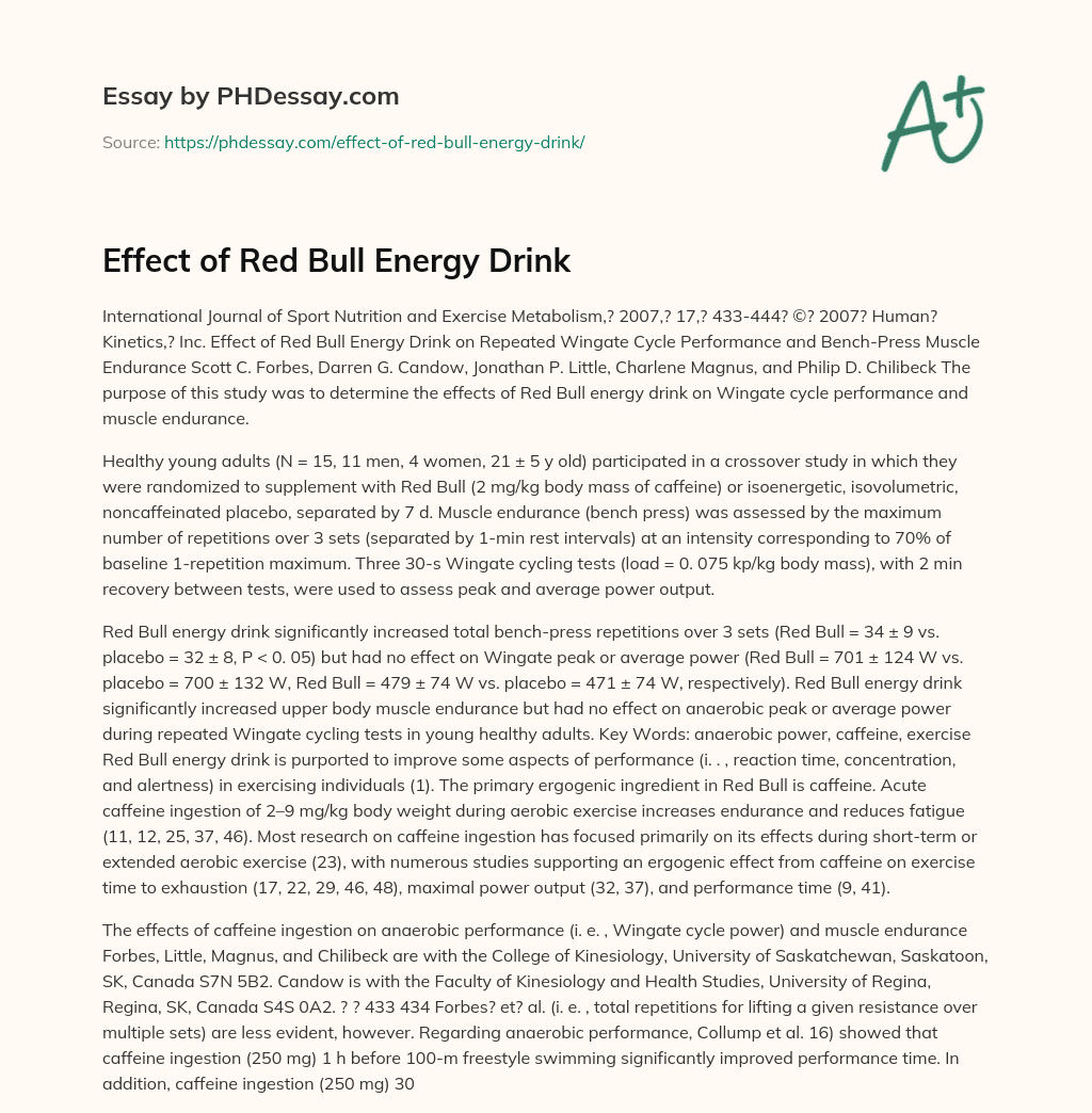 Effect of Red Bull Energy Drink essay