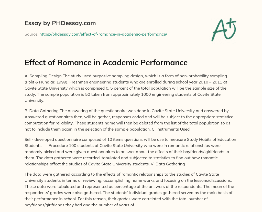 Effect of Romance in Academic Performance essay