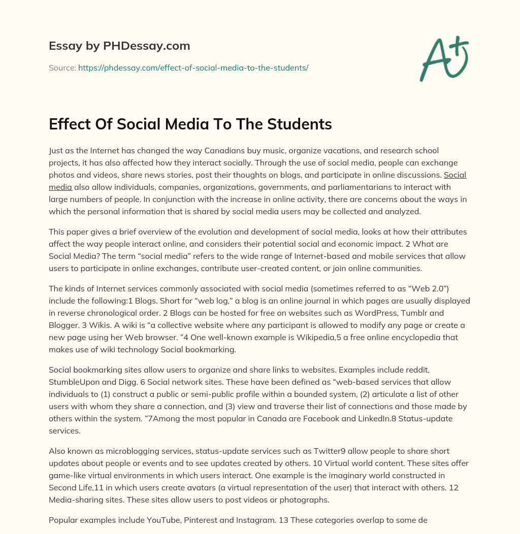 Effect Of Social Media To The Students essay