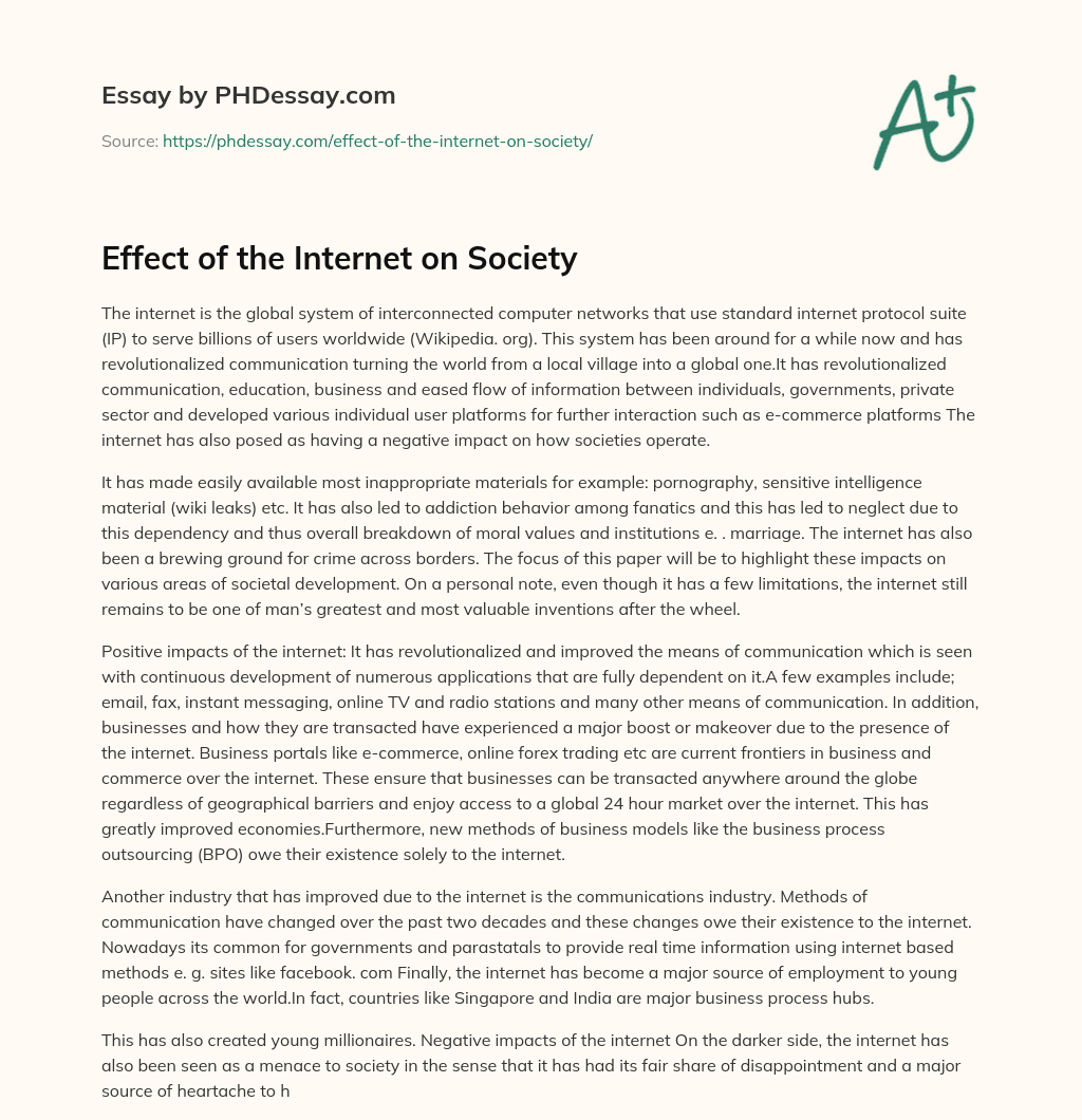 internet influence on society essay 150 words