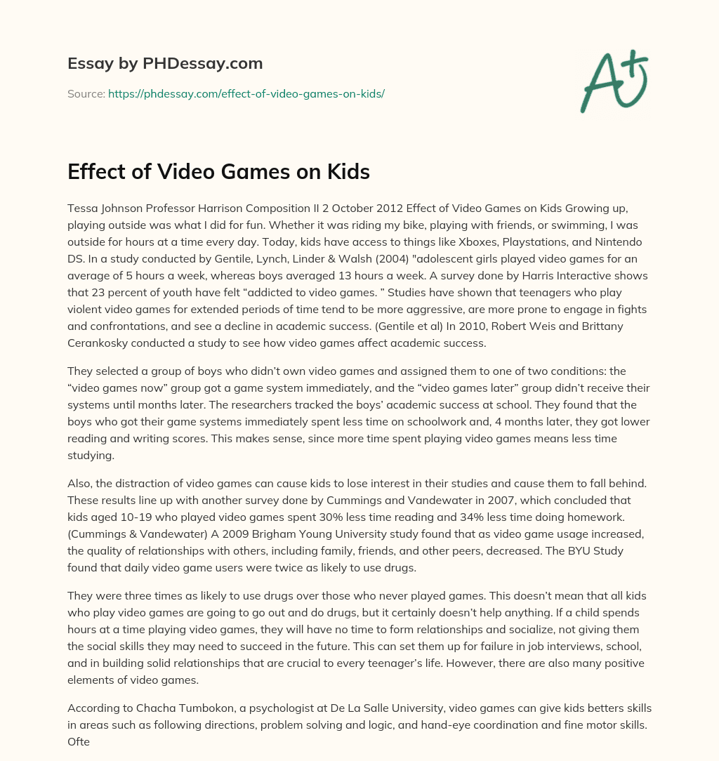 Effect of Video Games on Kids essay