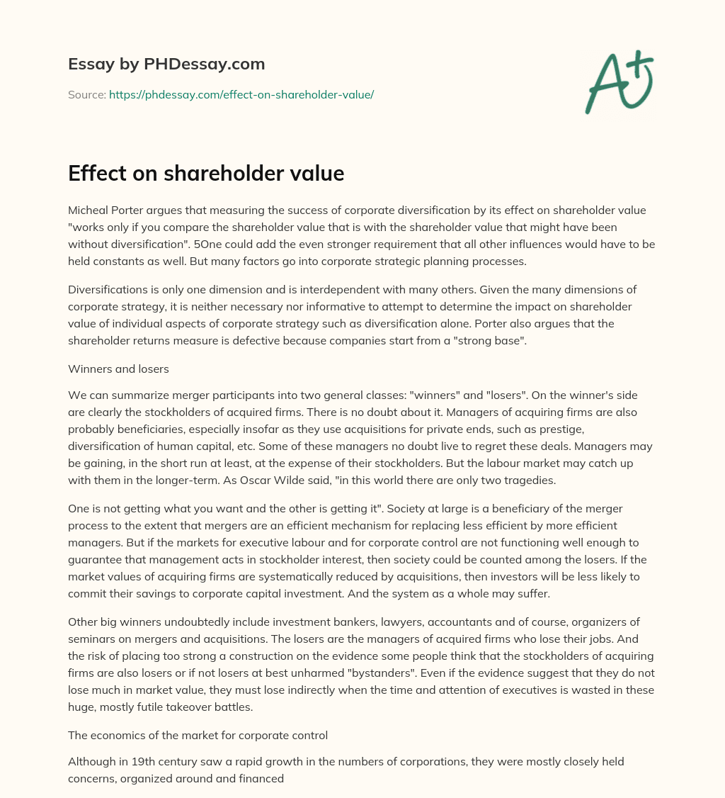 Effect on shareholder value essay