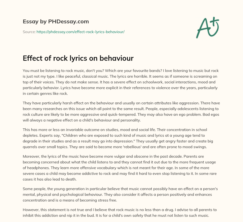 Effect of rock lyrics on behaviour essay