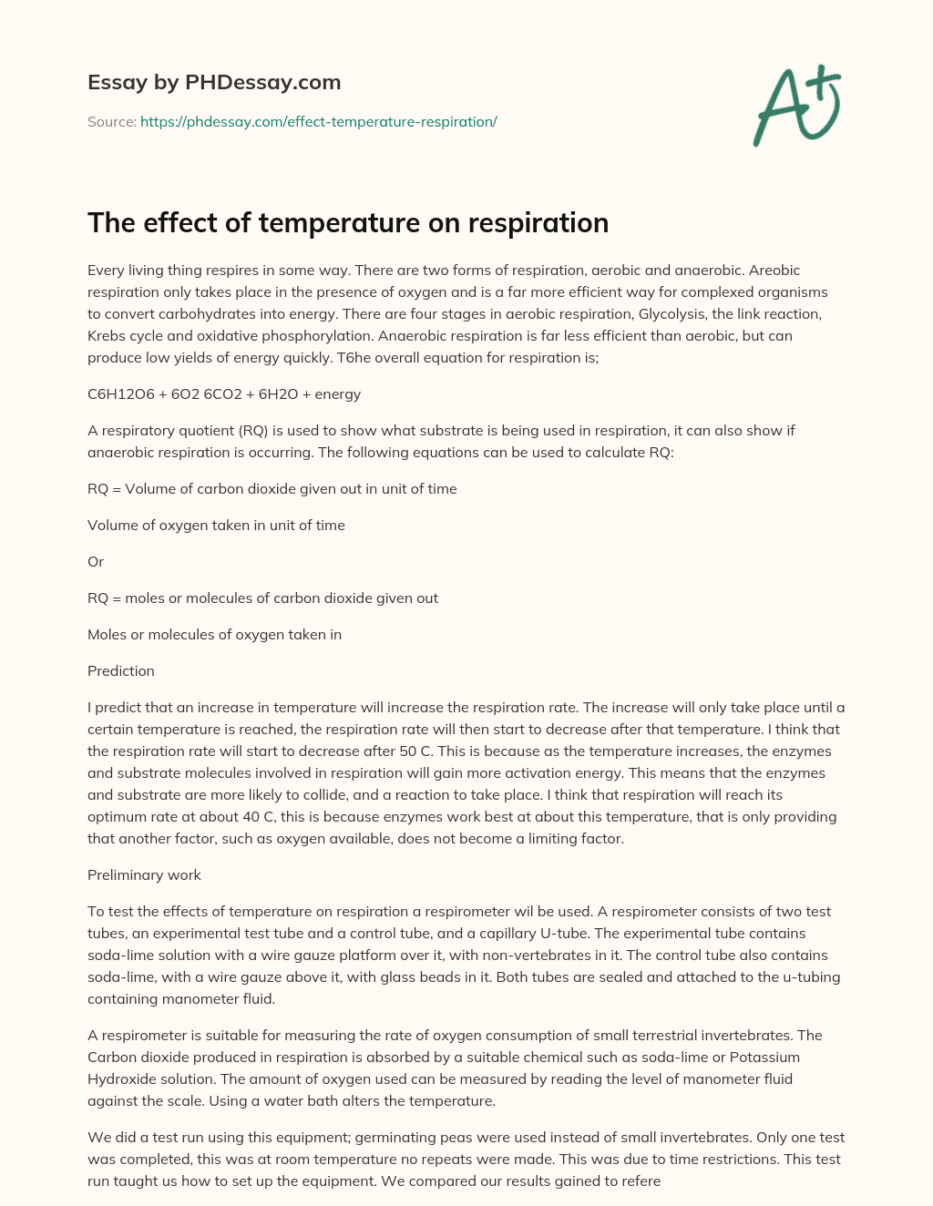 The effect of temperature on respiration essay