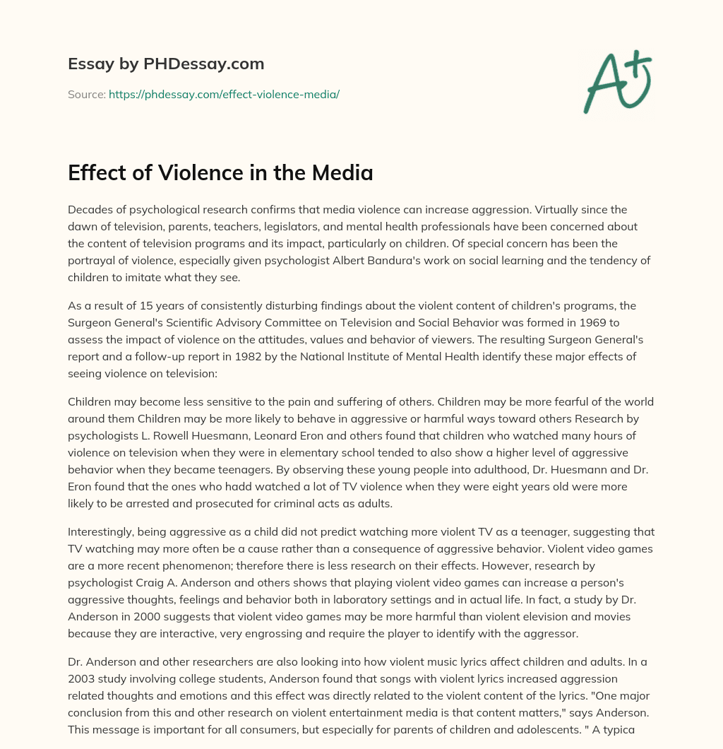 Effect of Violence in the Media essay