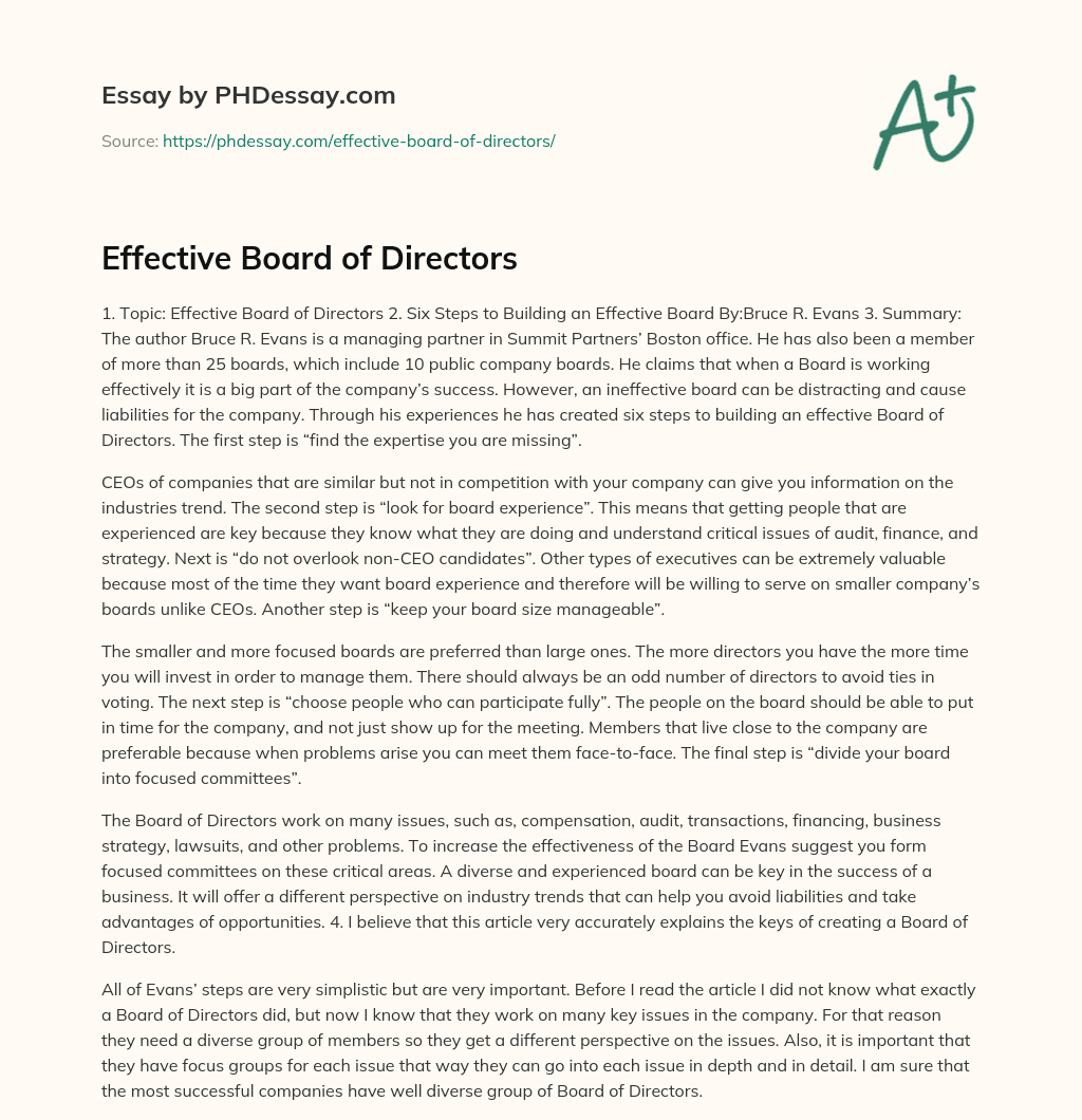 board of directors thesis pdf