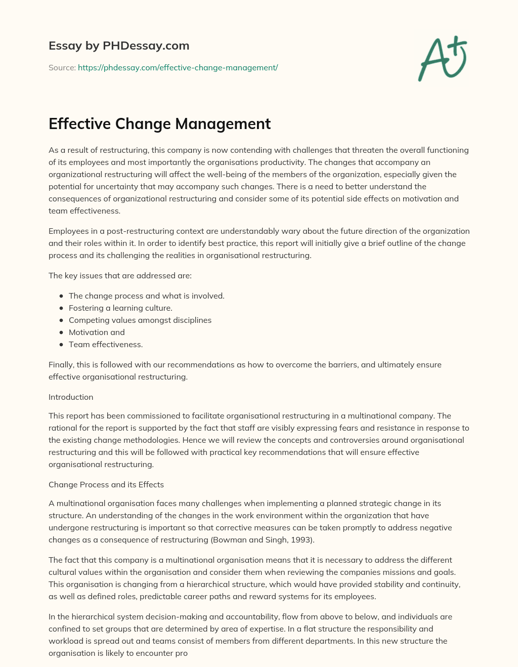 Effective Change Management essay