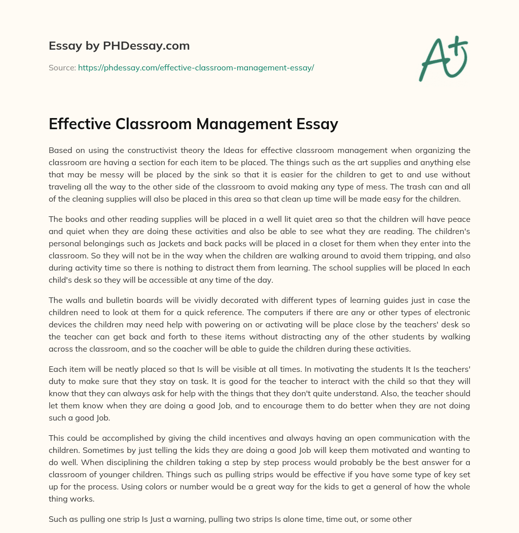 write an essay about classroom management