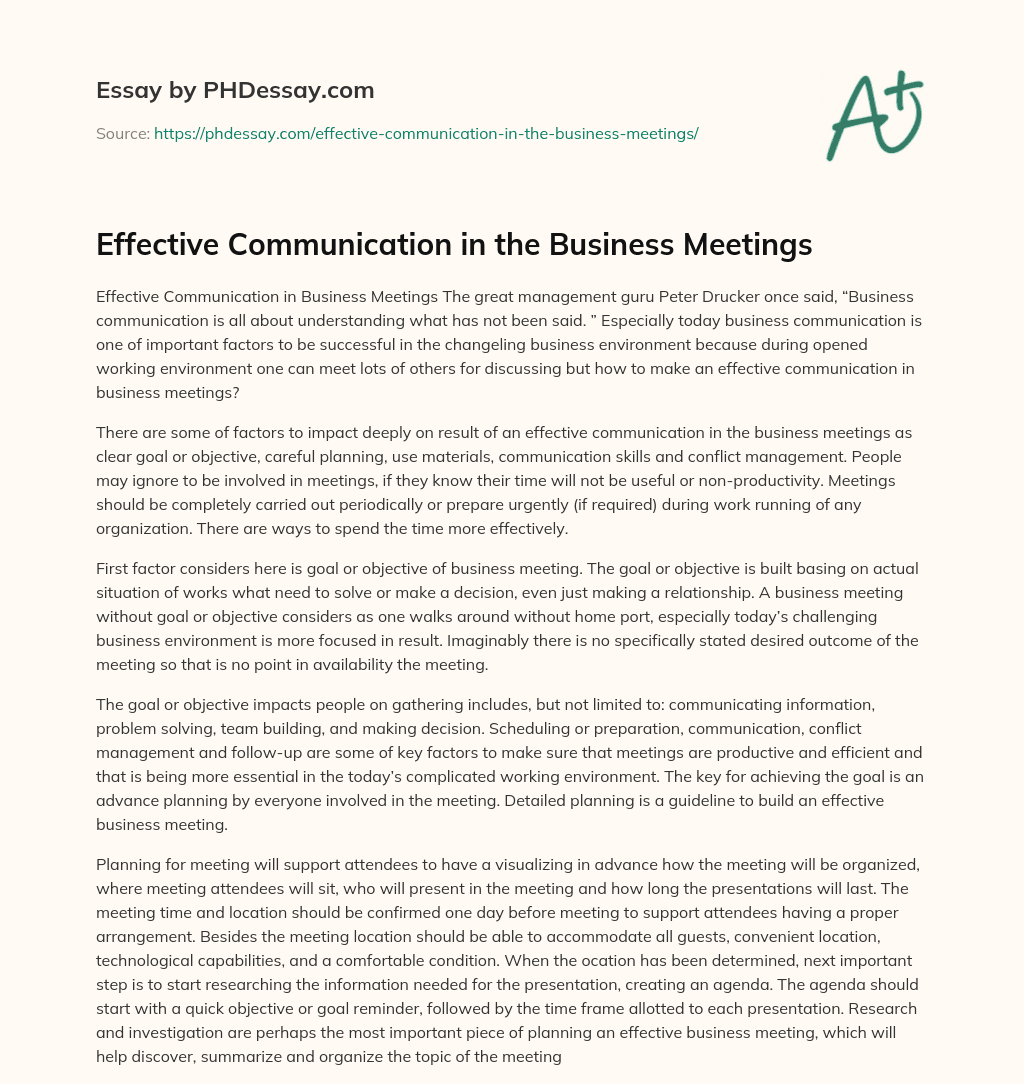 Effective Communication in the Business Meetings essay