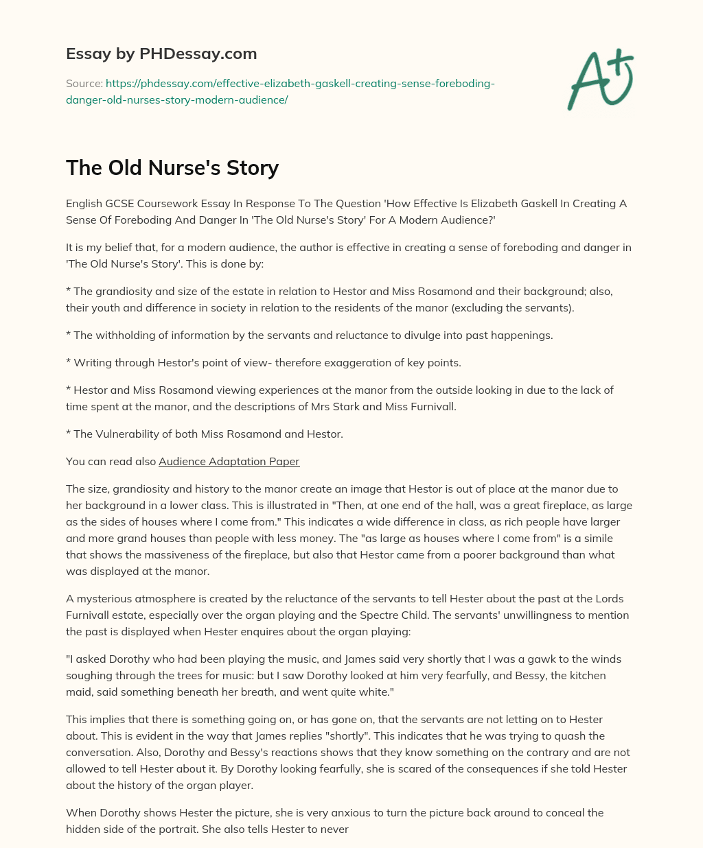 The Old Nurse’s Story essay