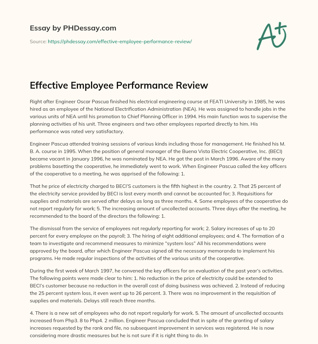Effective Employee Performance Review essay