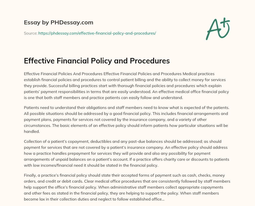 Effective Financial Policy and Procedures (300 Words) - PHDessay.com