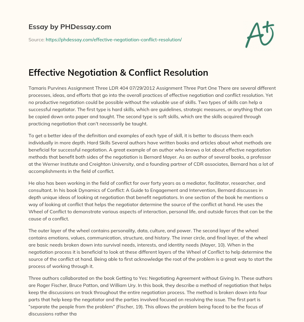 Effective Negotiation & Conflict Resolution essay