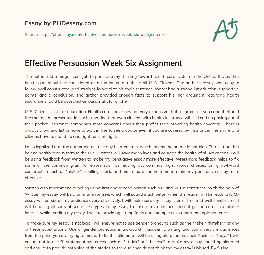 Effective Persuasion Week Six Assignment essay