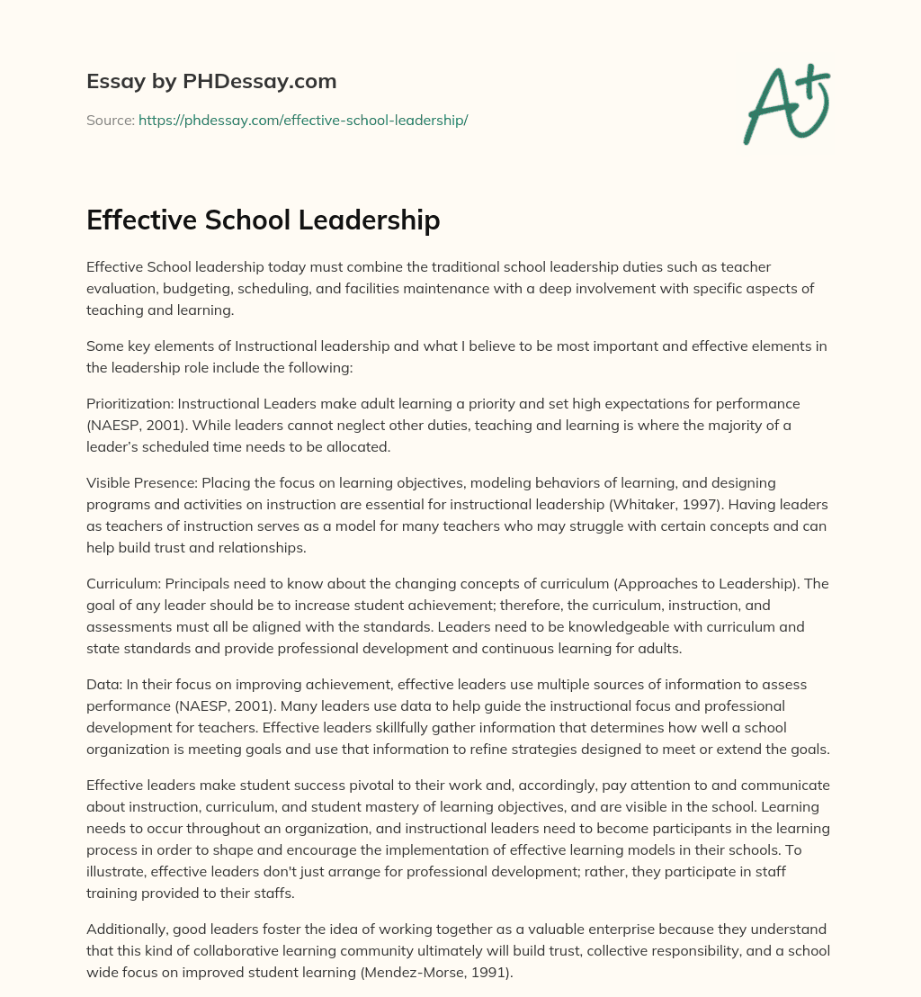 Effective School Leadership essay