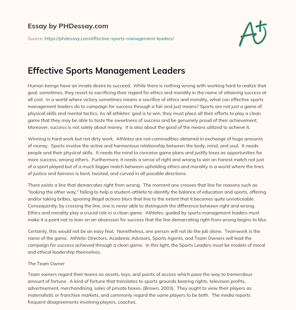 Effective Sports Management Leaders essay