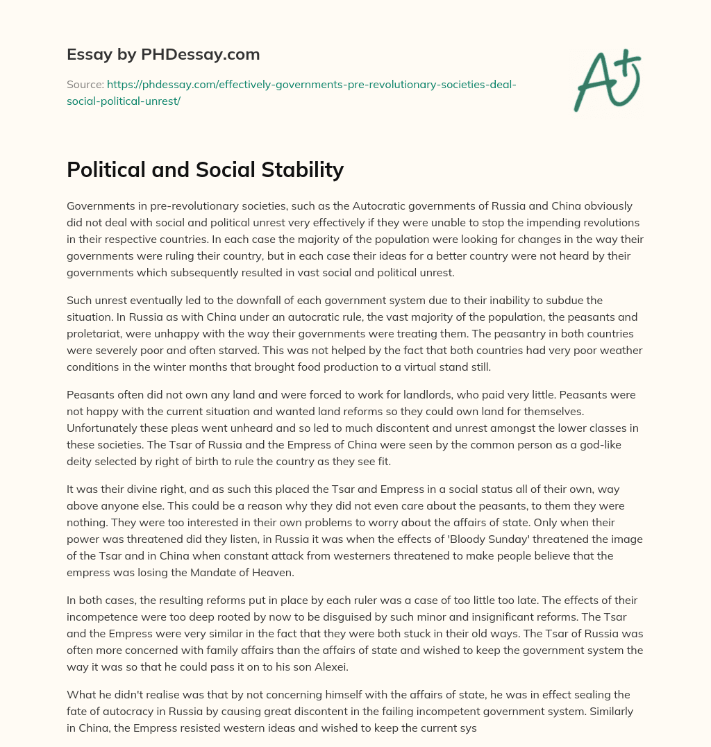 Political and Social Stability essay