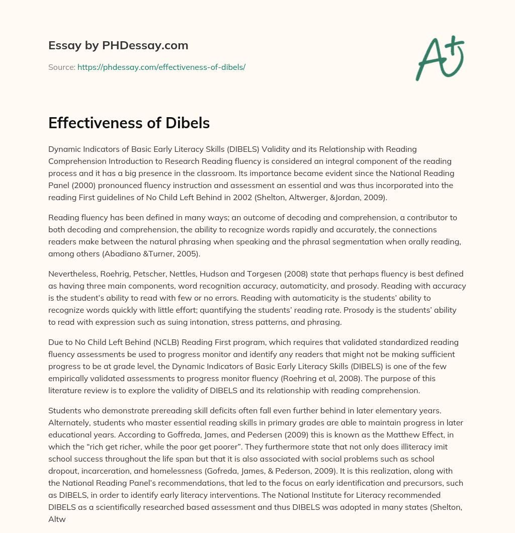 Effectiveness of Dibels essay