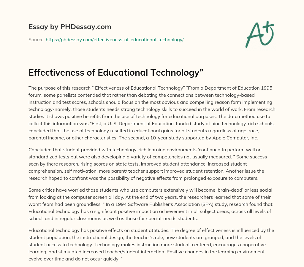 Effectiveness of Educational Technology” essay