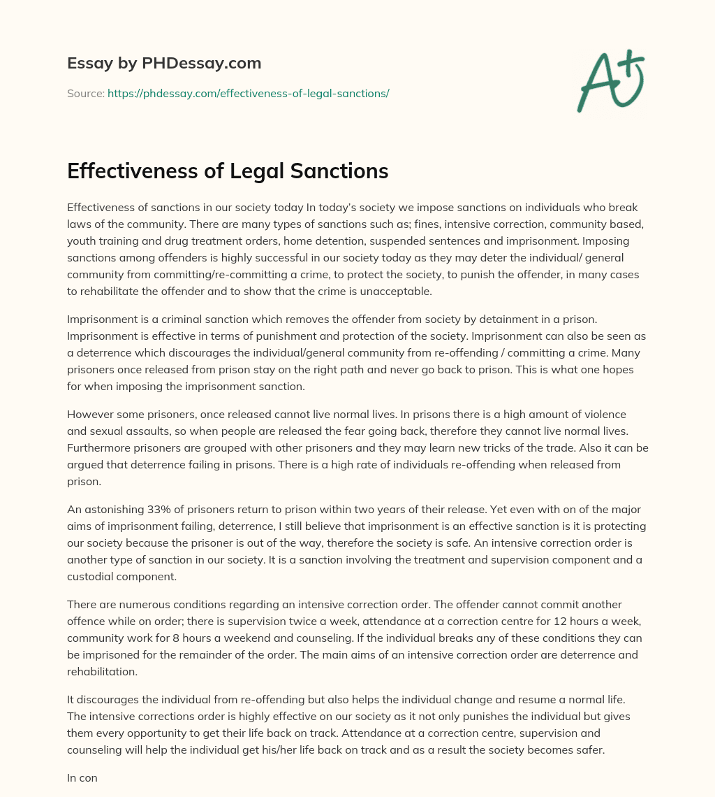 Effectiveness of Legal Sanctions essay