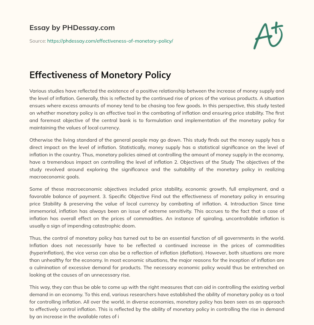 Effectiveness of Monetory Policy essay