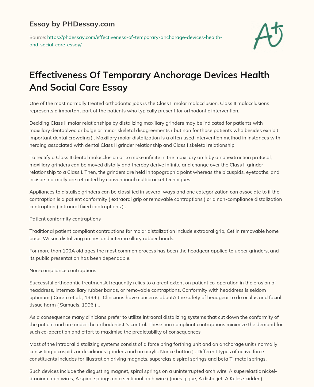 Effectiveness Of Temporary Anchorage Devices Health And Social Care Essay essay