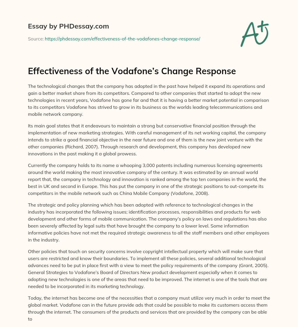 Effectiveness of the Vodafone’s Change Response essay