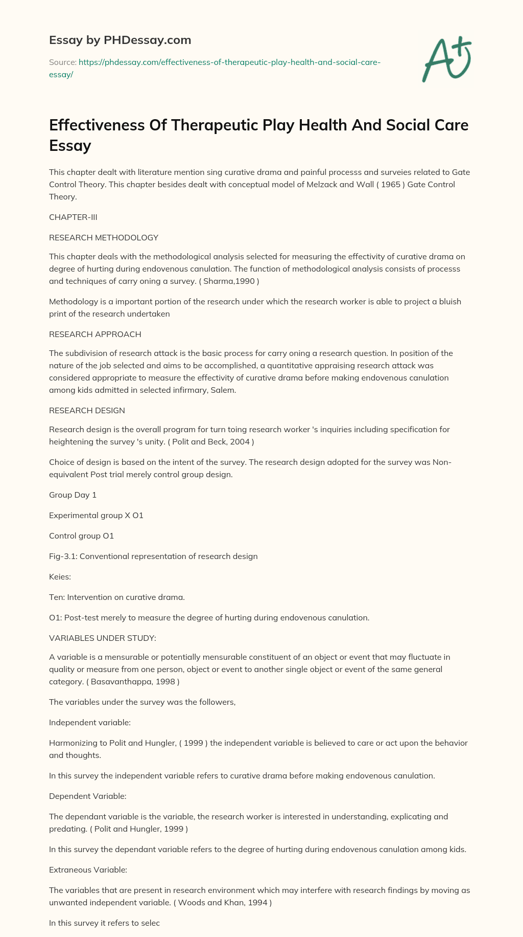 Effectiveness Of Therapeutic Play Health And Social Care Essay essay