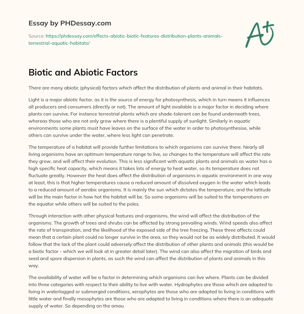 Biotic and Abiotic Factors essay