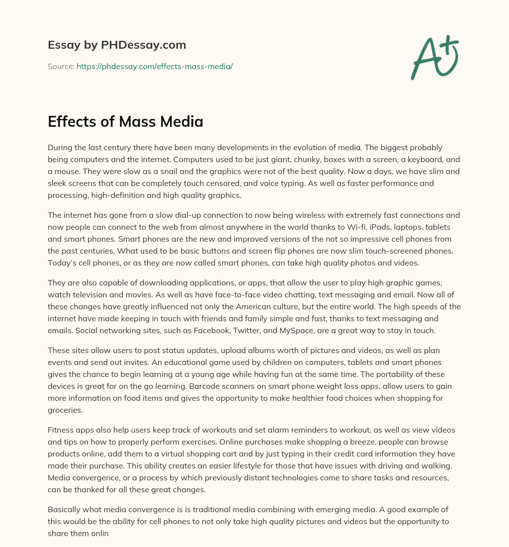Effects of Mass Media essay