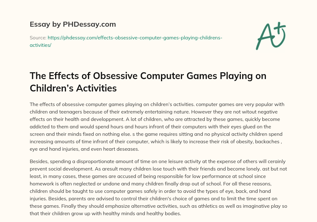 are computer games harmful for children's essay