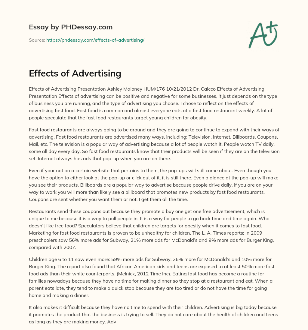 Effects of Advertising essay