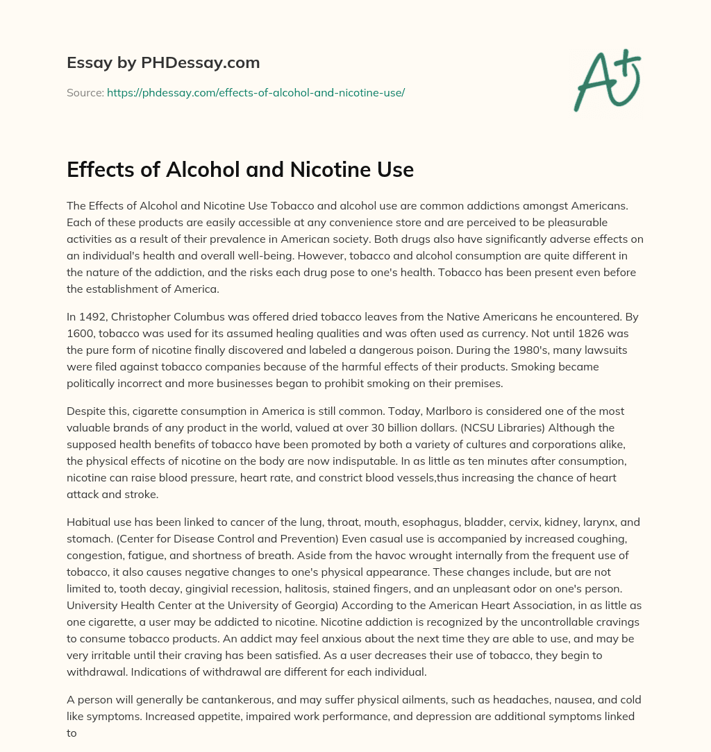Effects of Alcohol and Nicotine Use essay