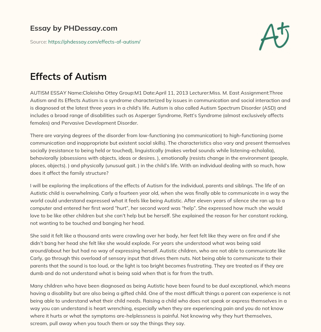 Effects of Autism essay