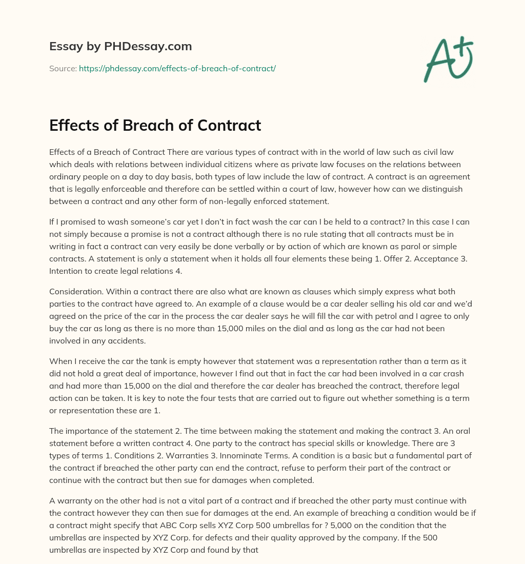 Effects of Breach of Contract essay