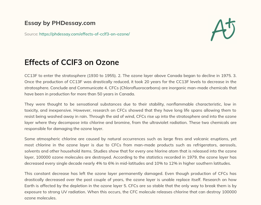 Effects of CClF3 on Ozone essay