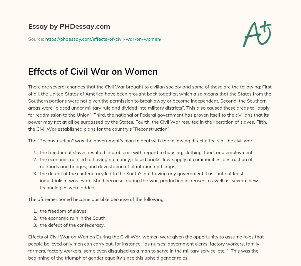 Effects of Civil War on Women essay