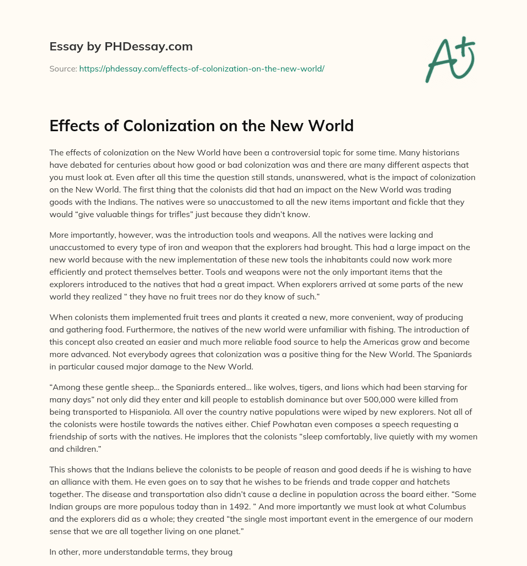 Effects of Colonization on the New World essay