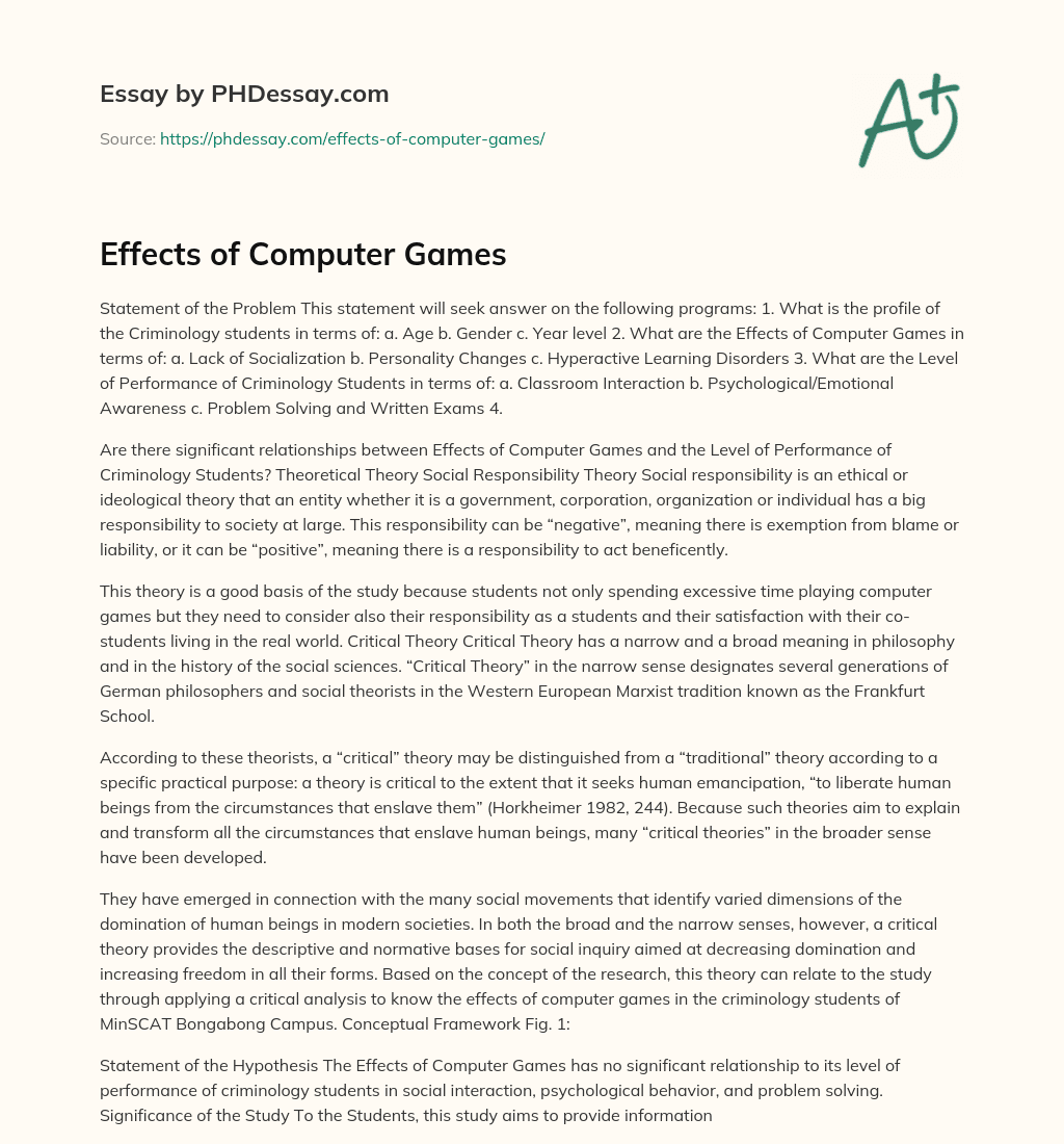 Effects of Computer Games essay